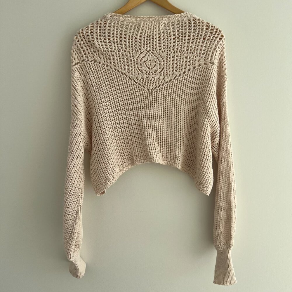 Happy Nature Crochet Knit Sweater Boho Crop Balloon Sleeve Cotton M Festival - Picture 7 of 7